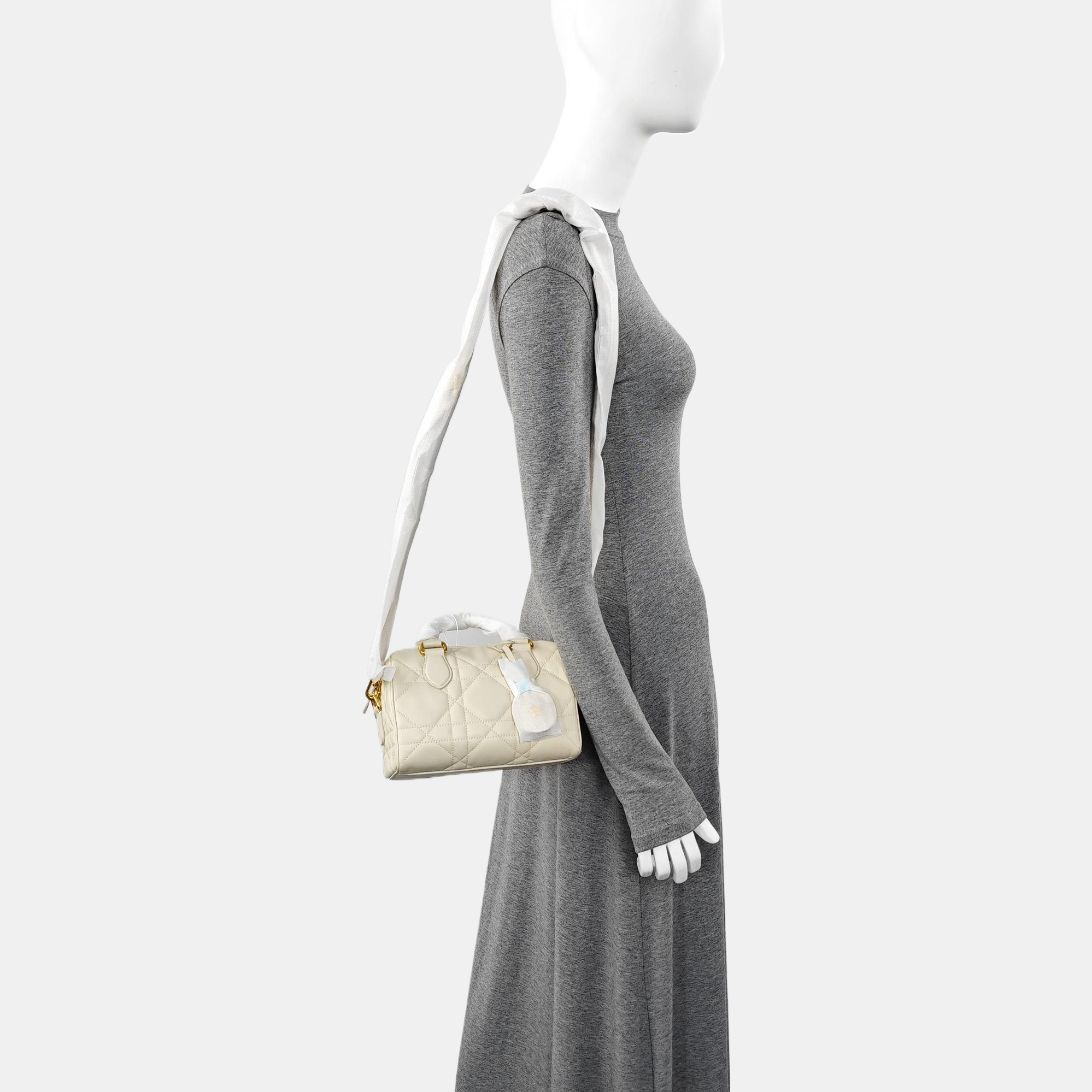 Cannage Calfskin Shoulder Bag White