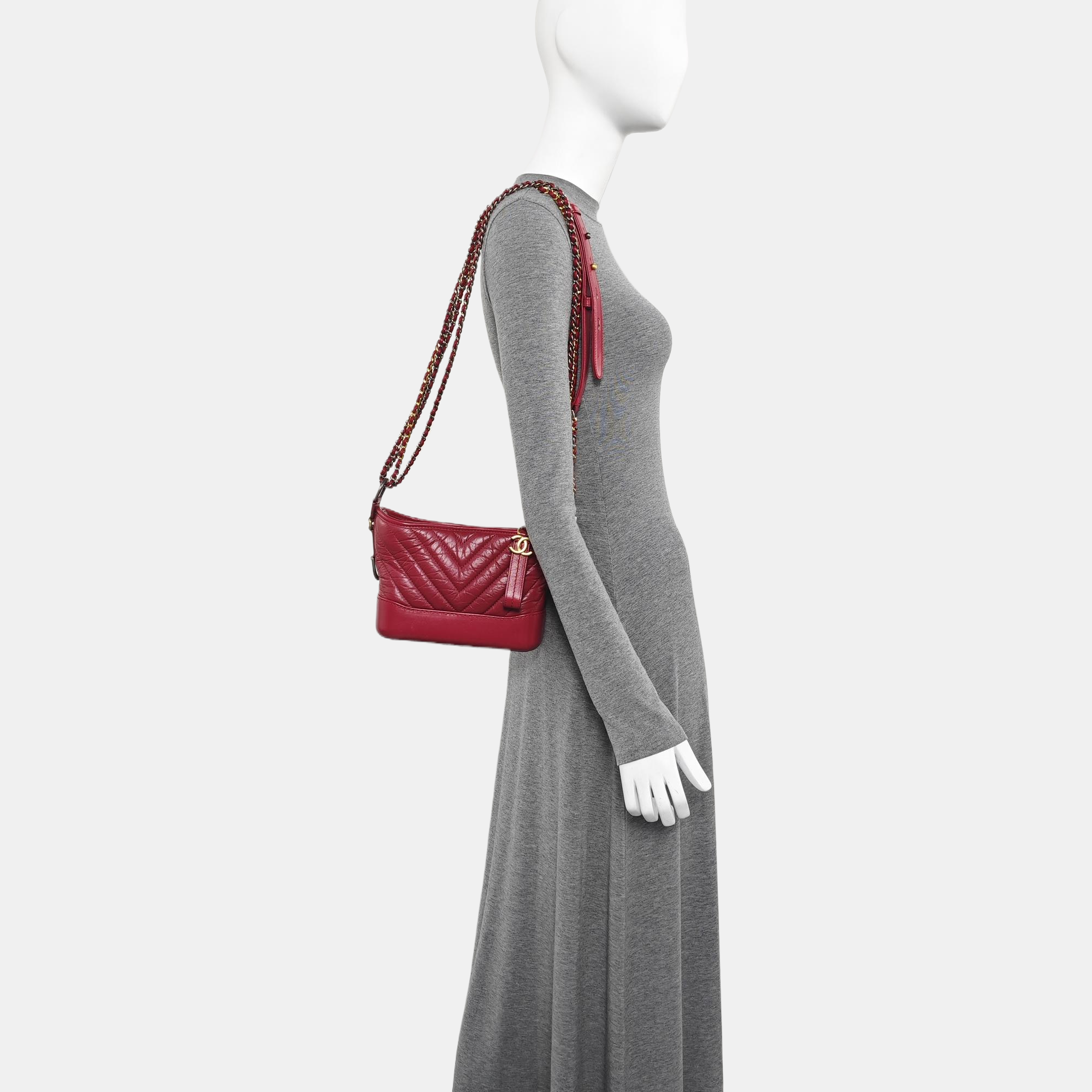 GABRIELLE Small Chevron Calfskin Red