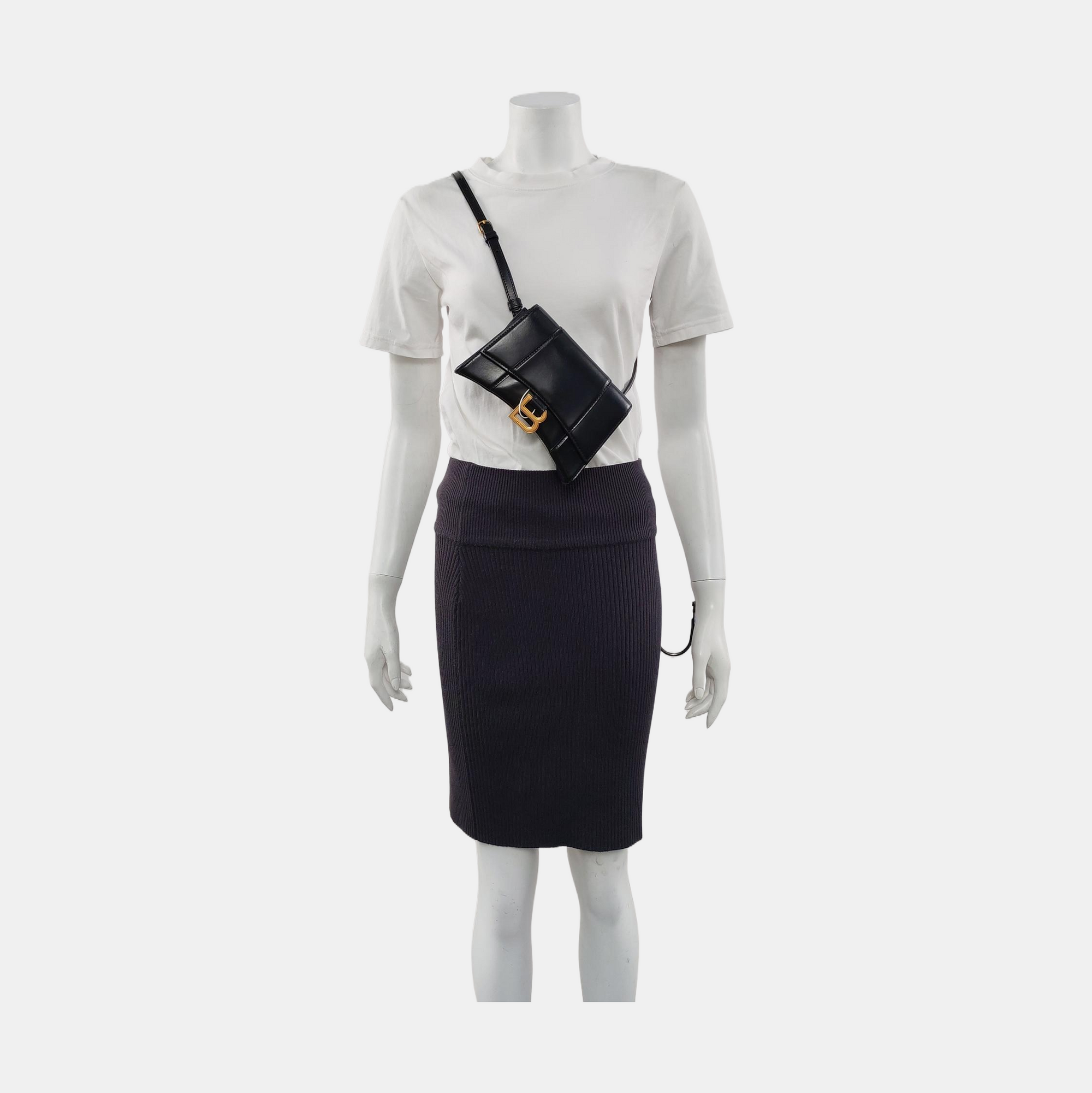 Hourglass Wallet On Chain Mini Calfskin Black