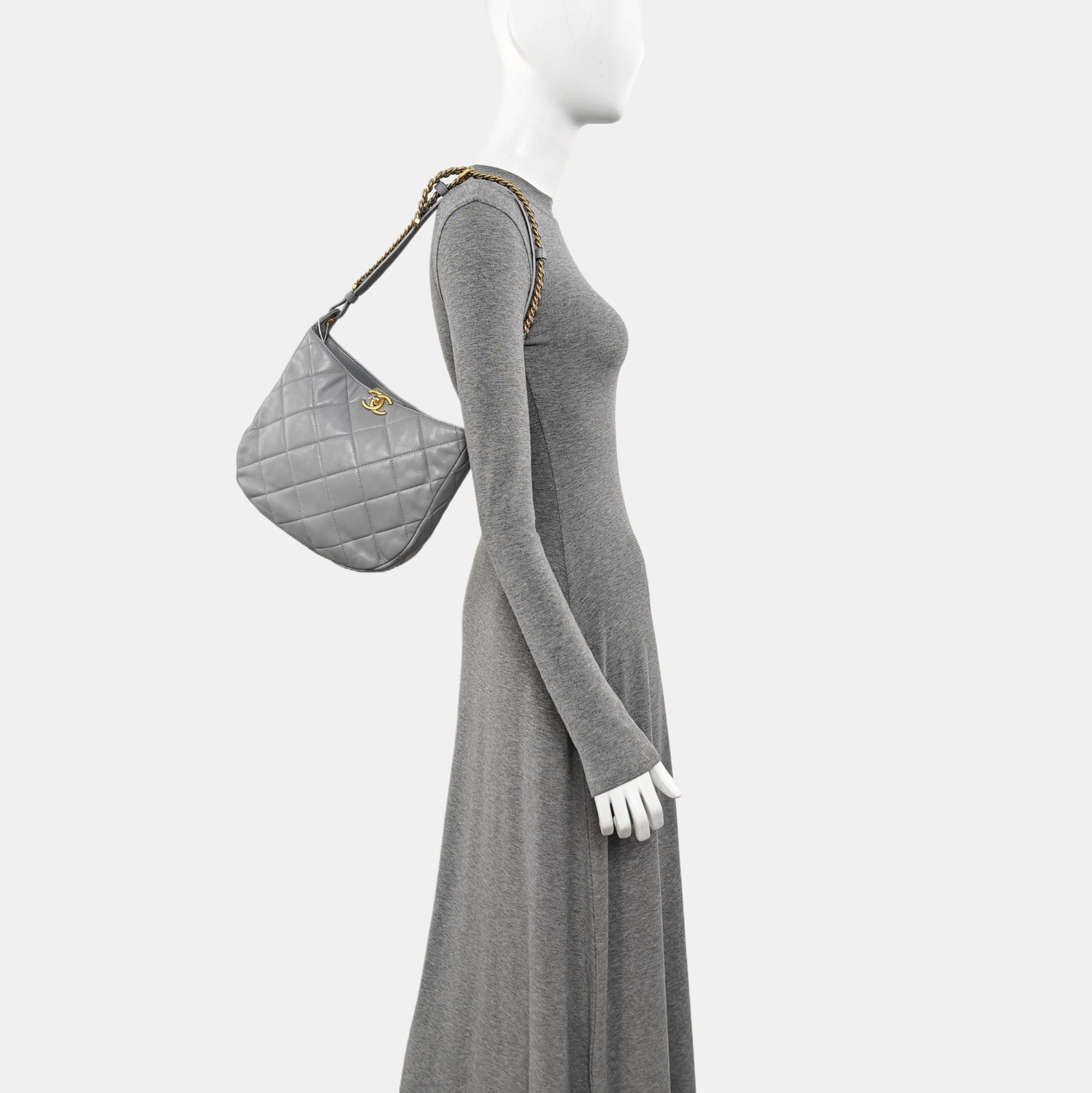 Quilted Lambskin Shoulder Bag Gray