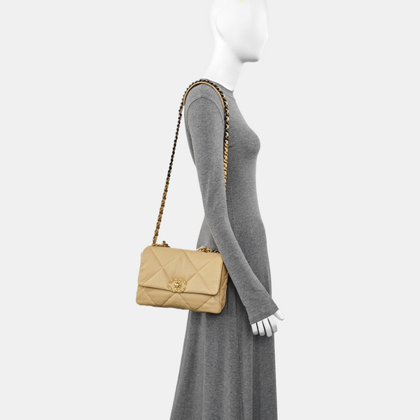 CHANEL 19 Small Quilted Lambskin Beige
