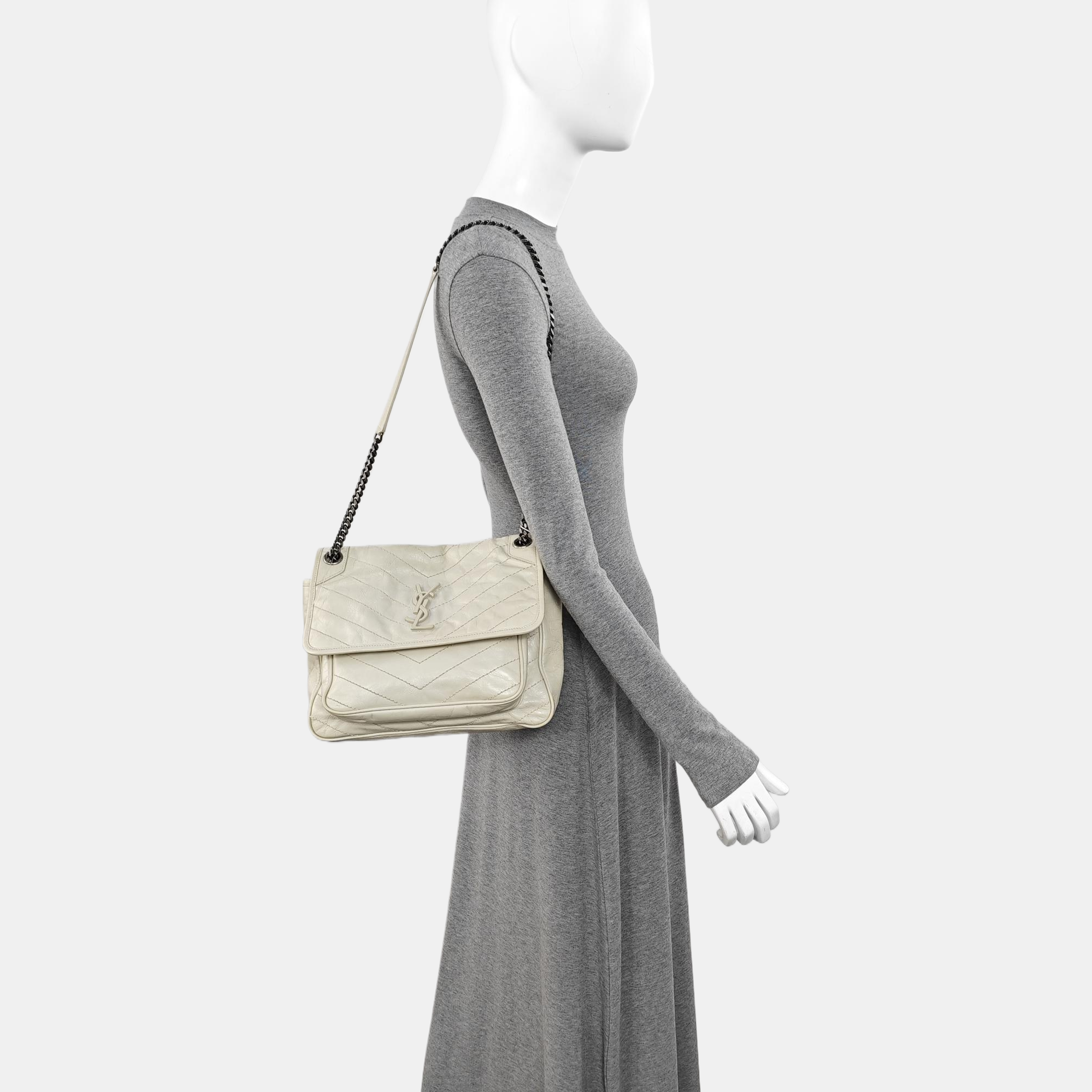NIKI Medium Chevron Calfskin Beige