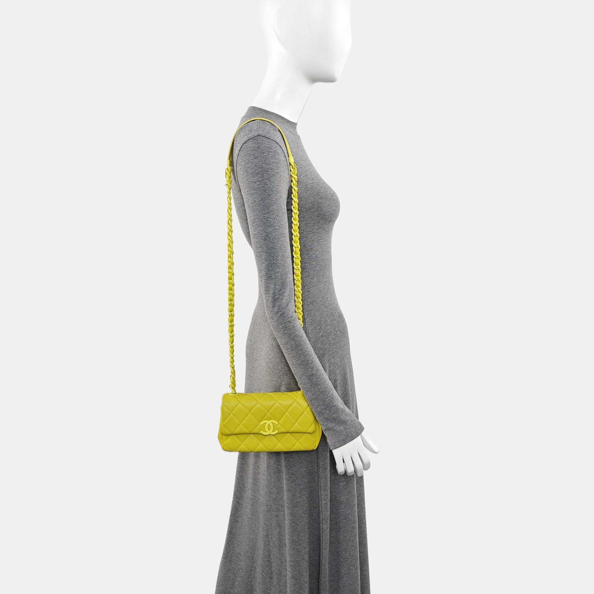 Quilted Grained Calfskin Crossbody Bag Yellow