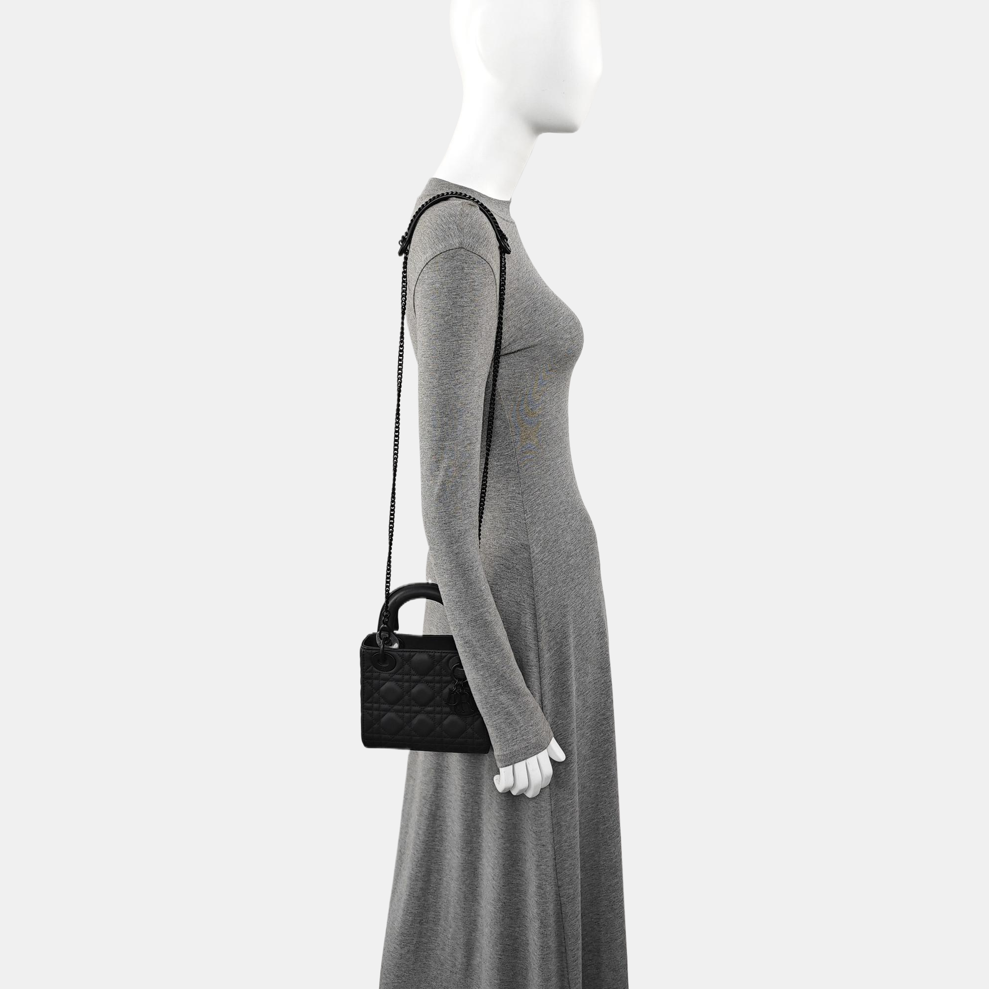 Lady Dior Mini Cannage Calfskin Black