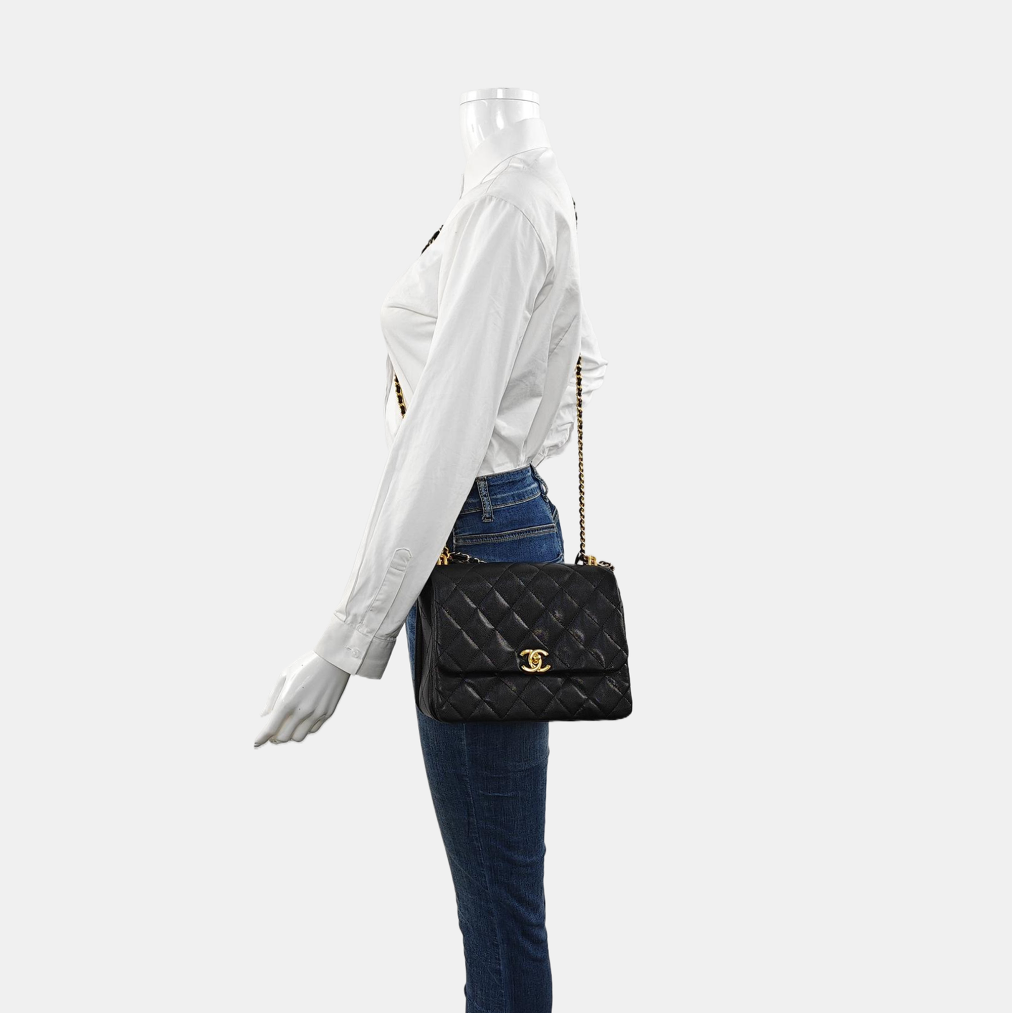 Large Quilted Grained Calfskin Black