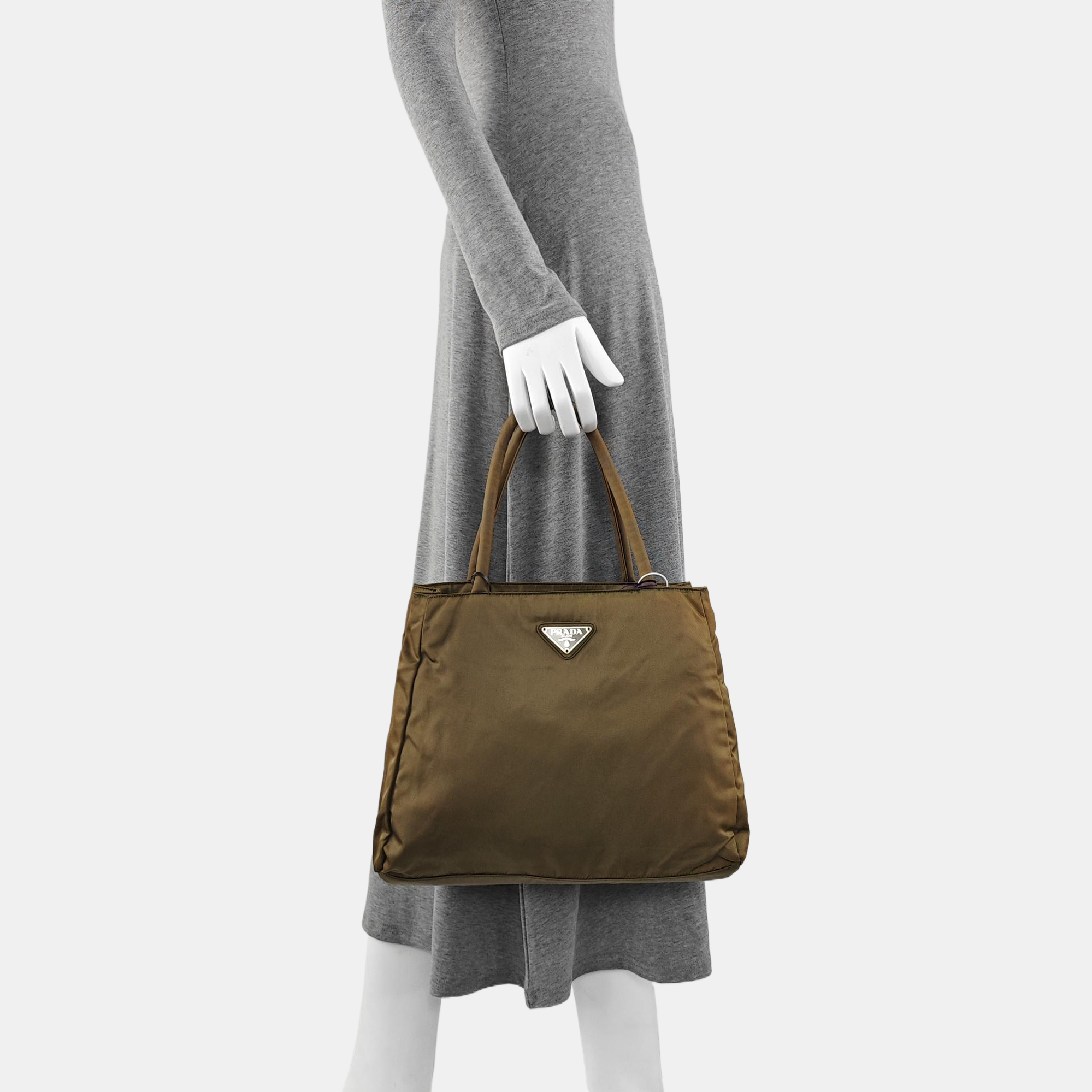 Nylon Top Handle Bag Brown