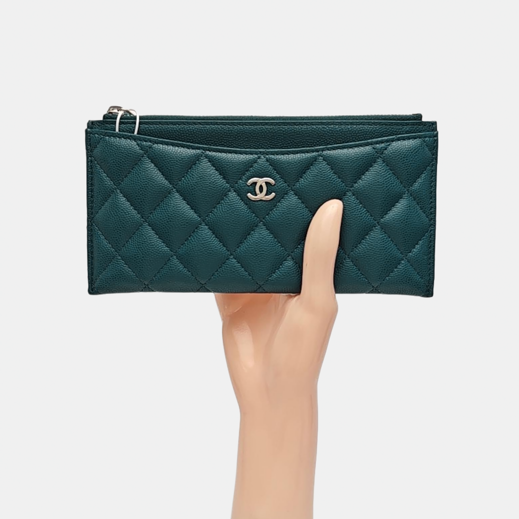 Quilted Grained Calfskin Wallet Green