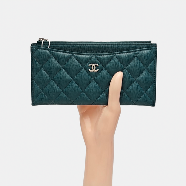 Quilted Grained Calfskin Wallet Green