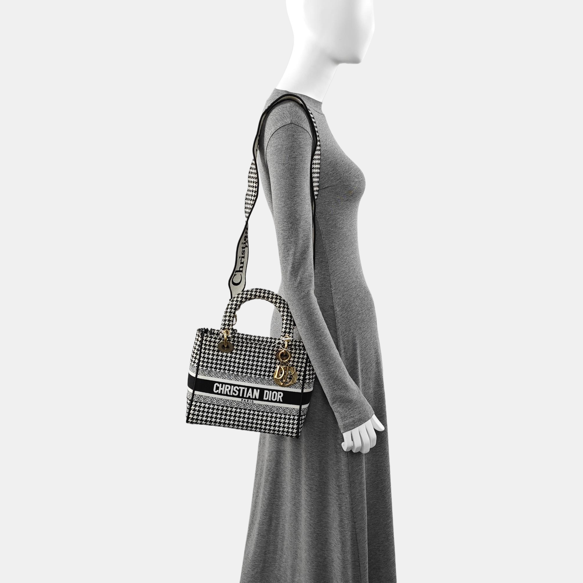 Authenticated pre-owned  Lady D-Lite Medium Canvas Black - Tote Bag at Looply