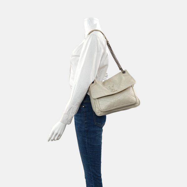 NIKI Medium Chevron Calfskin Beige