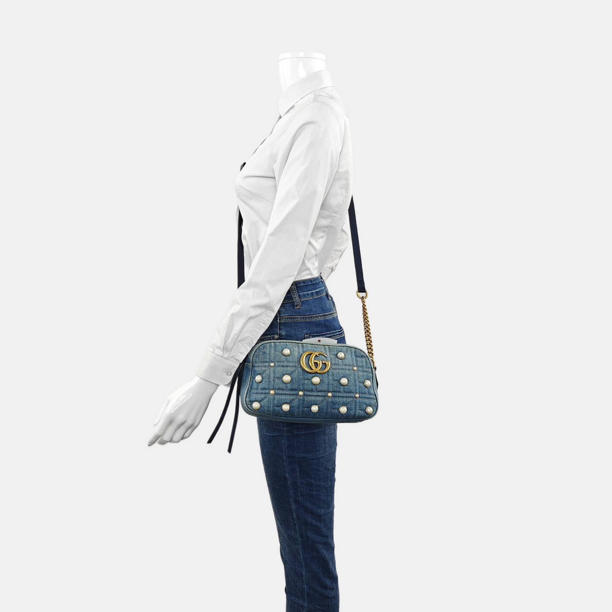 GG Marmont Small Quilted Canvas Blue