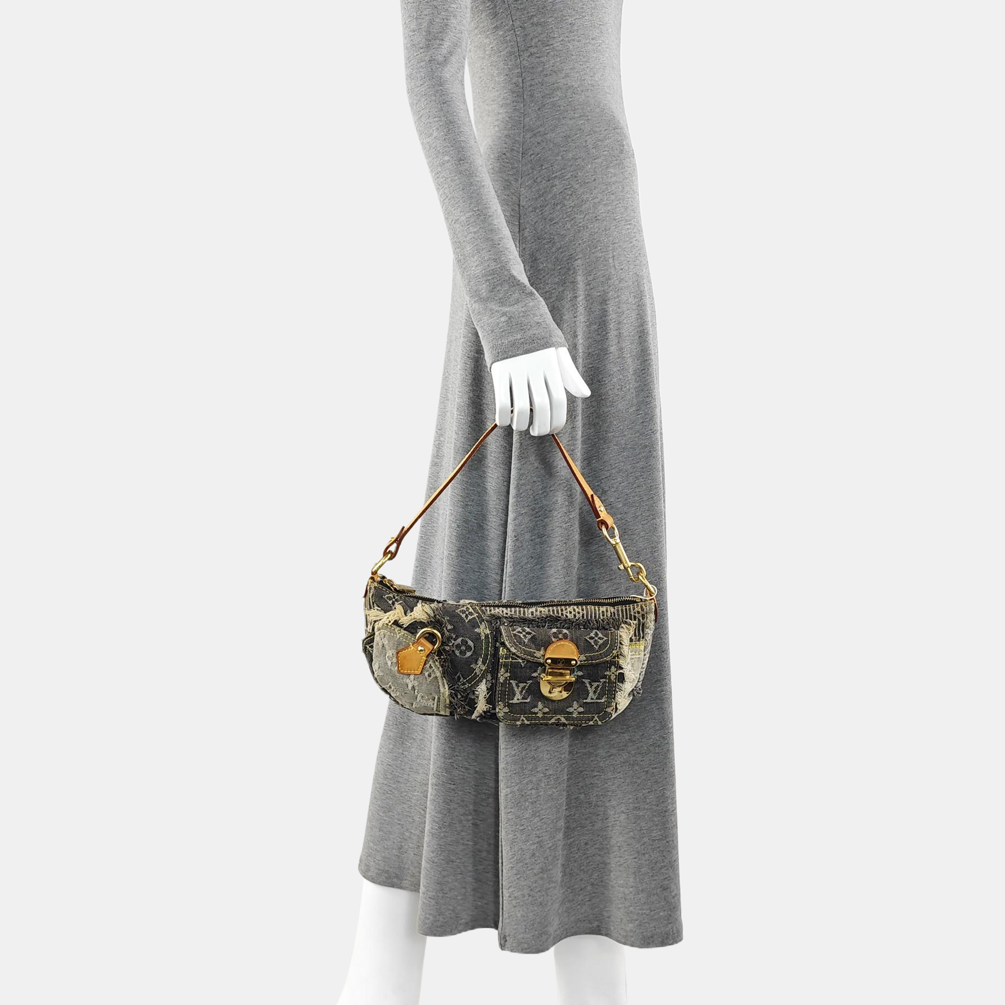 Monogram Denim Top Handle Bag Black