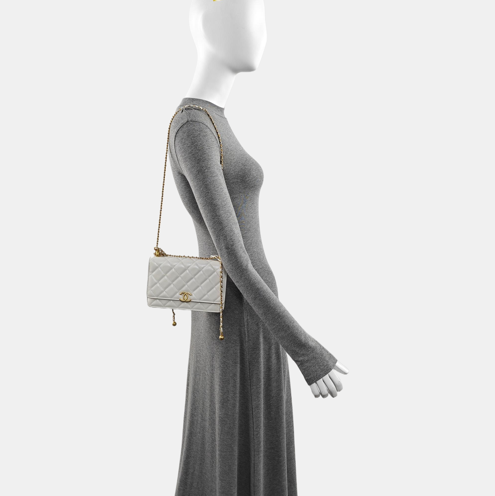 Quilted Calfskin Shoulder Bag White