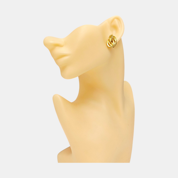 Twist Round Metal Gold Clip On Earrings