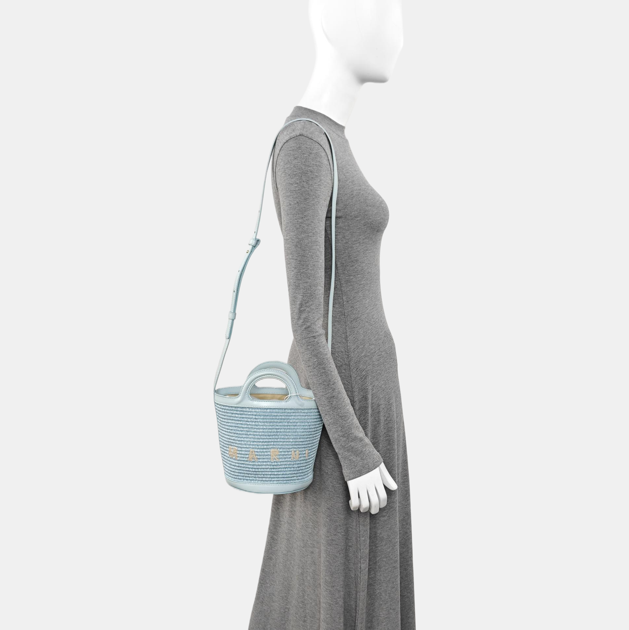Straw Bucket Bag Blue
