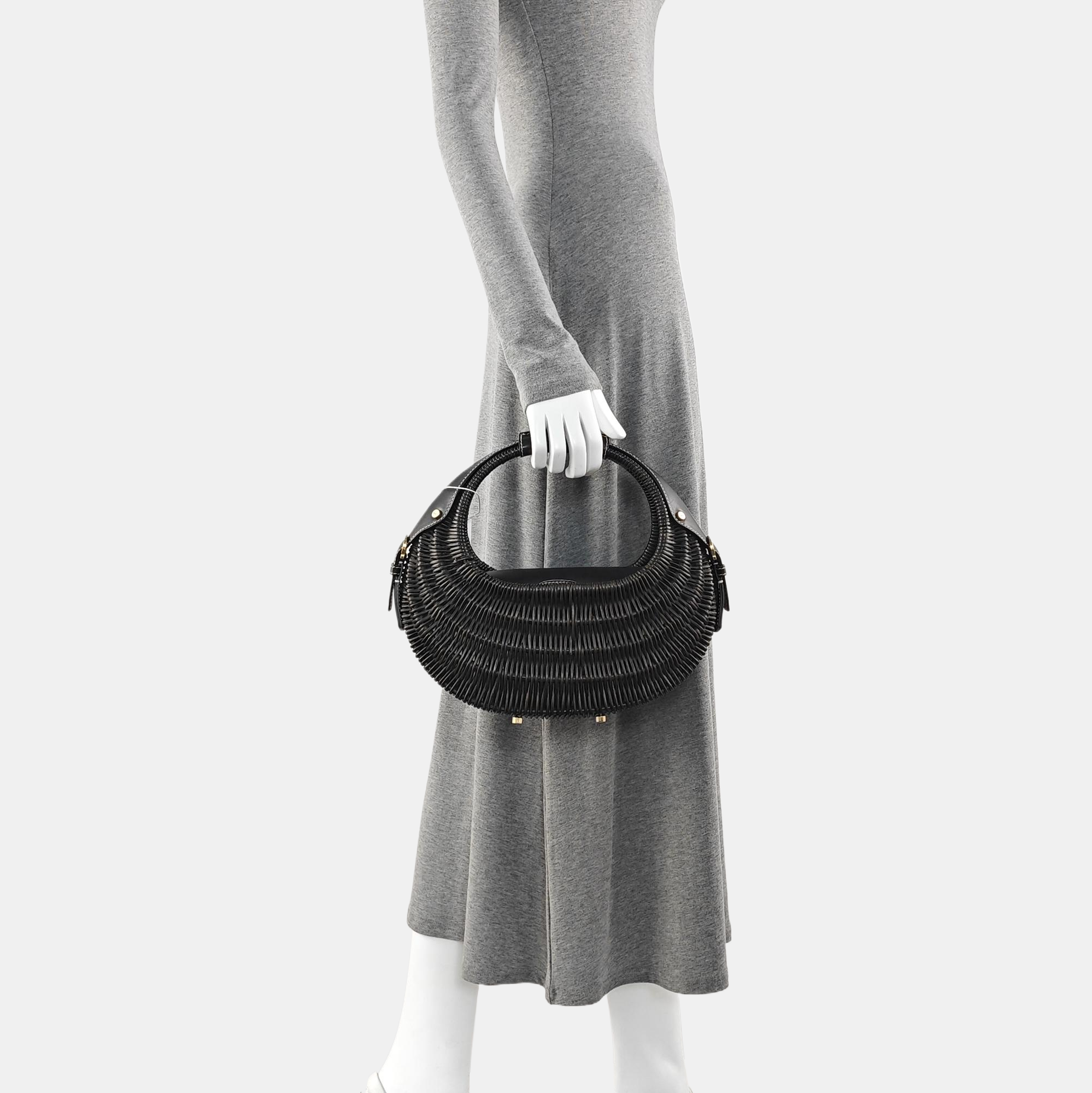 Straw Top Handle Bag Black