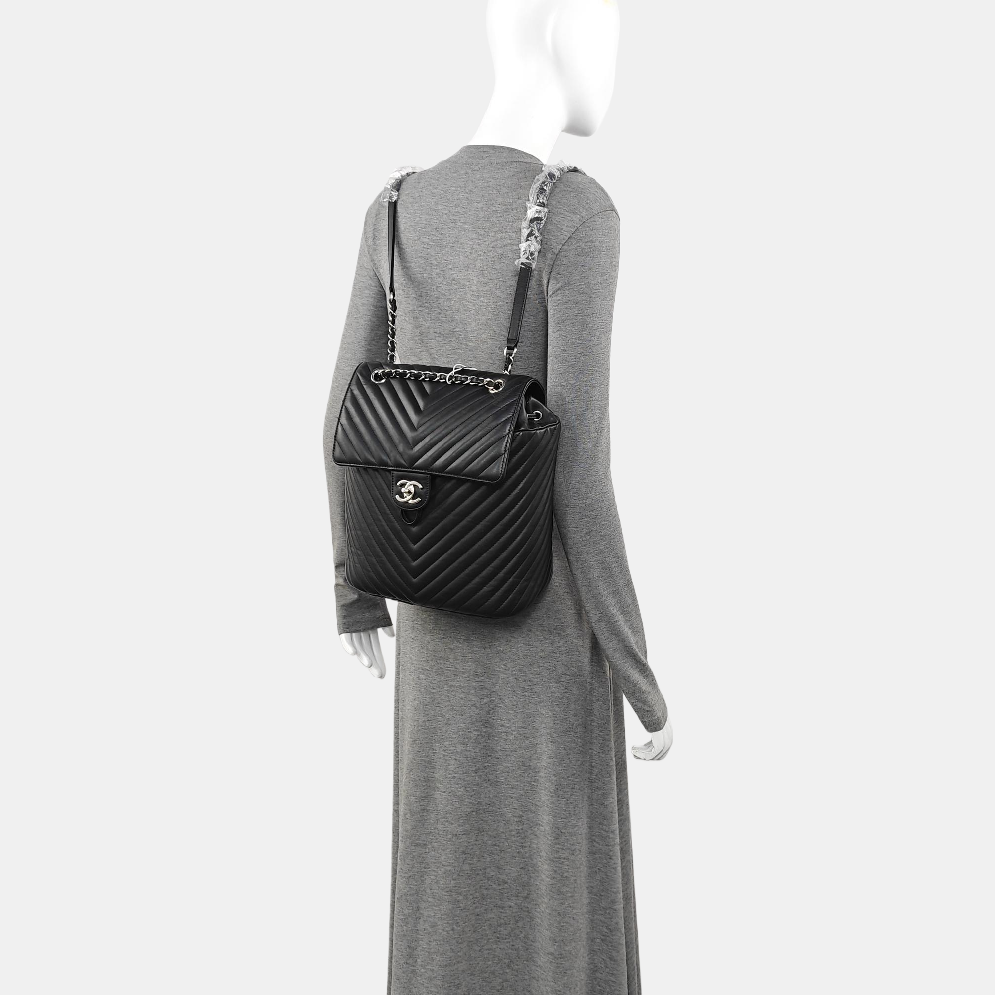 Chevron Calfskin Backpack Black
