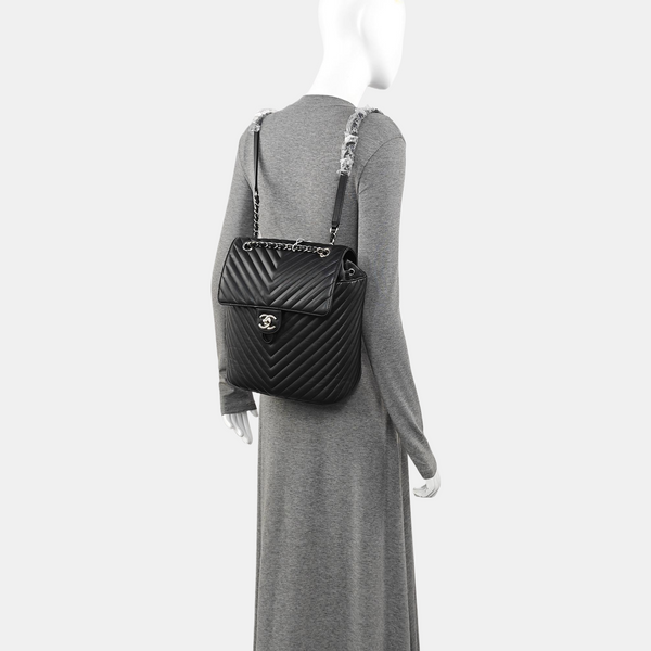 Chevron Calfskin Backpack Black