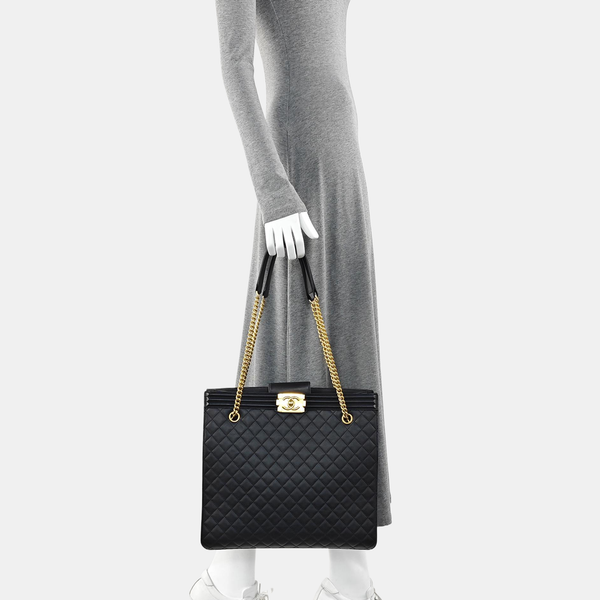 Quilted Calfskin Shoulder Bag Black