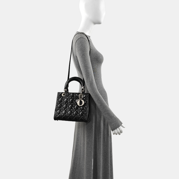 Lady Dior Medium Cannage Patent Leather Black