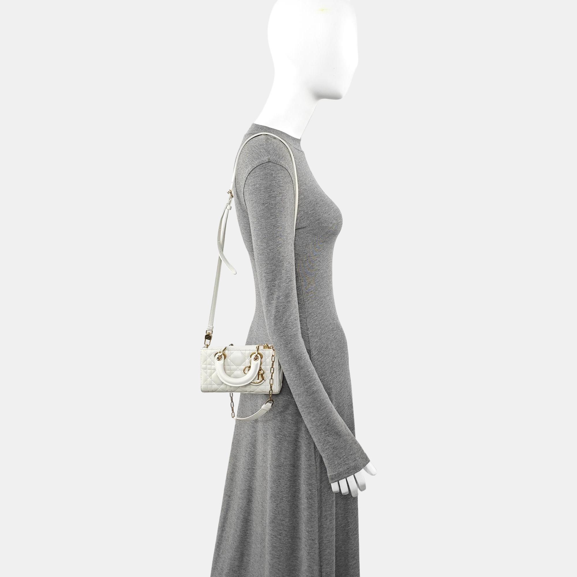 Lady D-Joy Super Mini Cannage Lambskin White