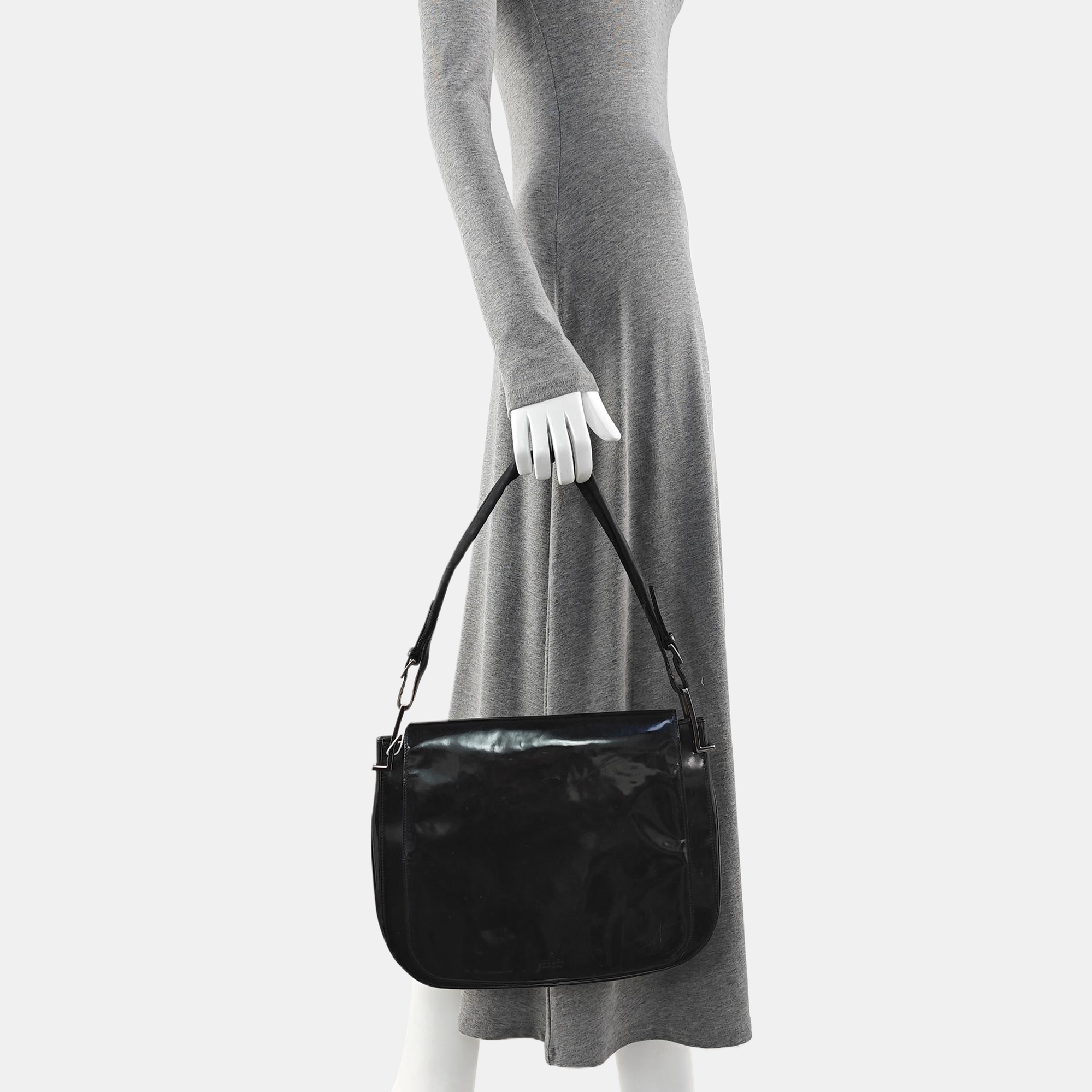 Patent Leather Shoulder Bag Black