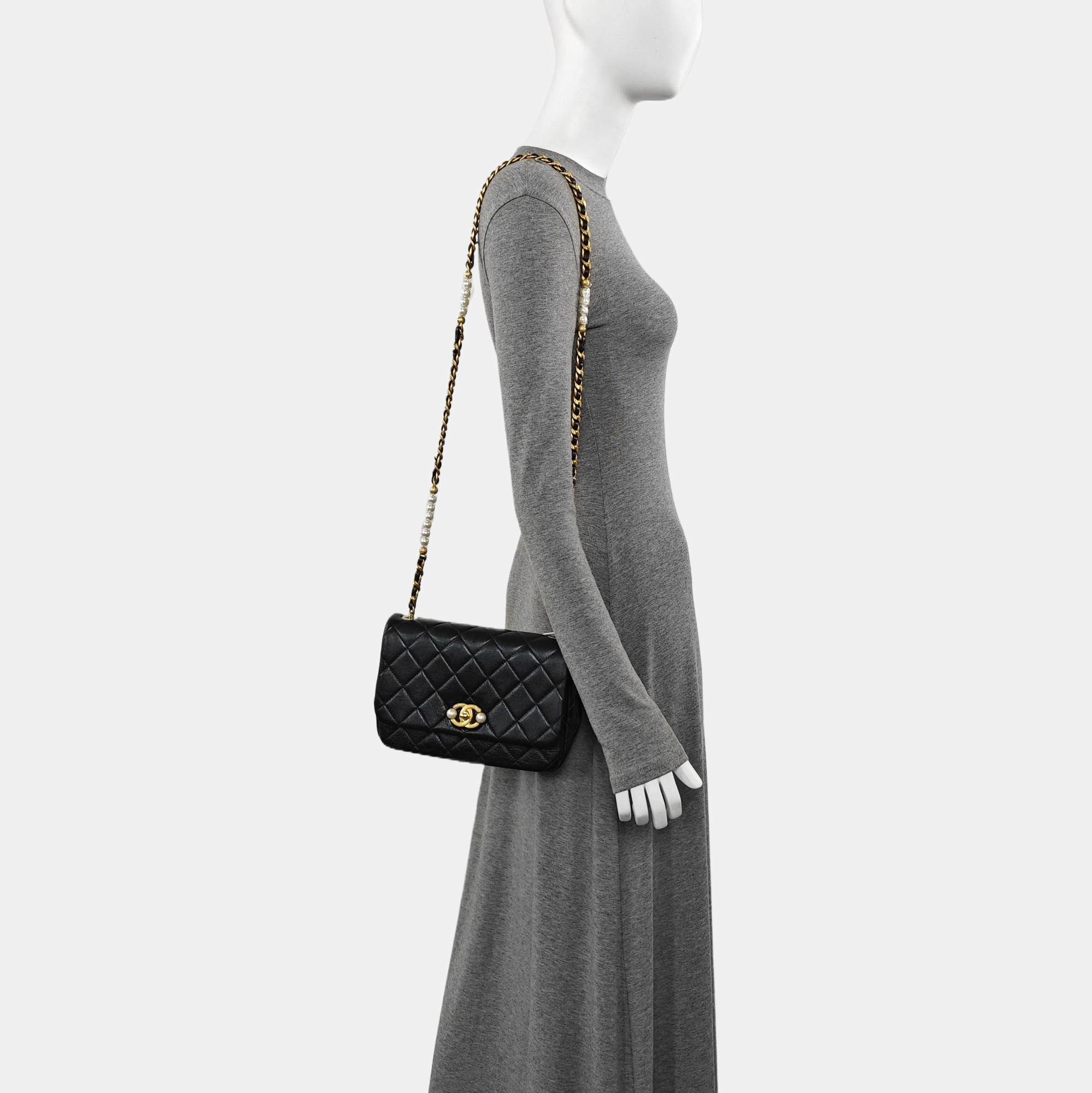 Quilted Calfskin Crossbody Bag Black