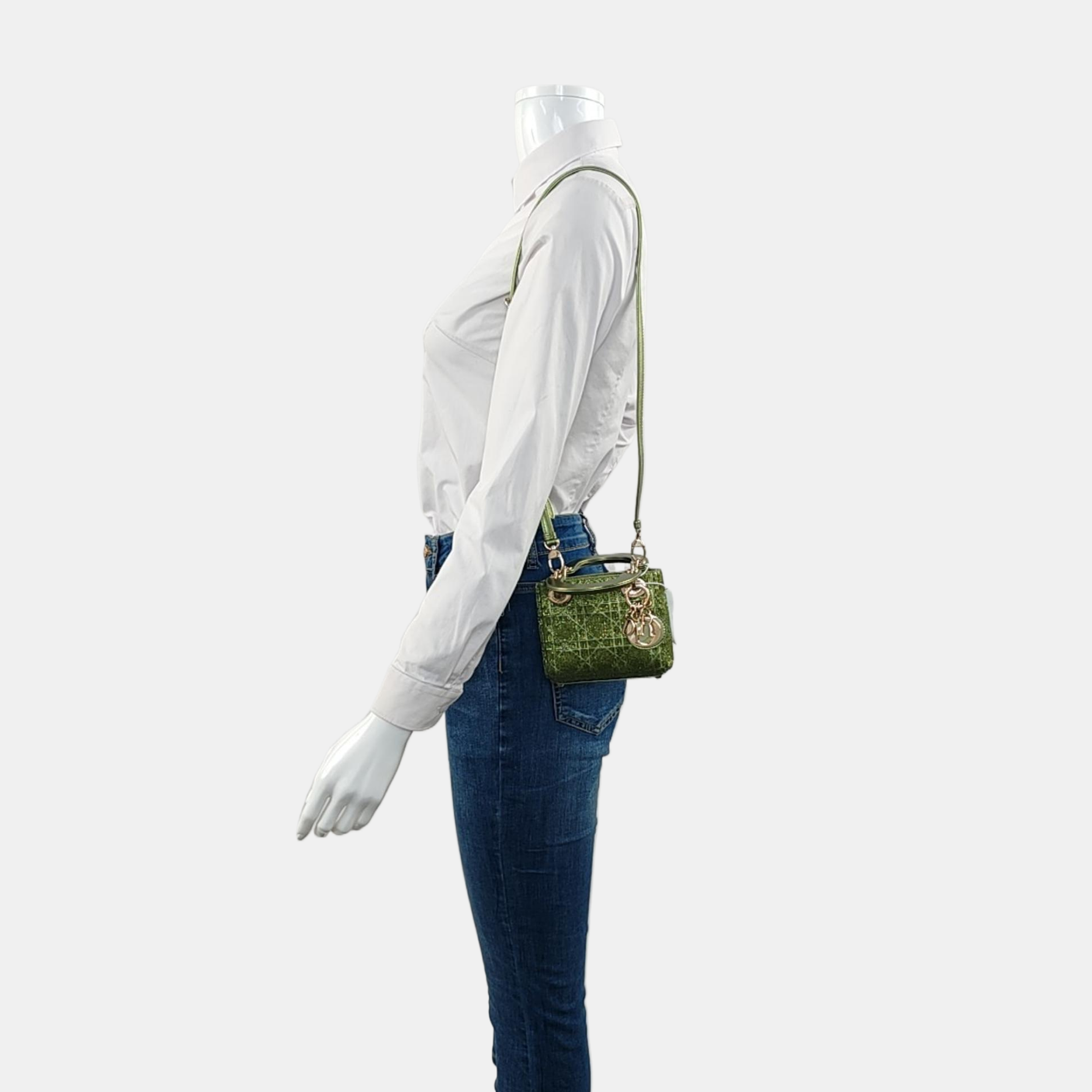 Authenticated pre-owned  Lady Dior Super Mini Cannage Special Material Green - Shoulder Bag at Looply