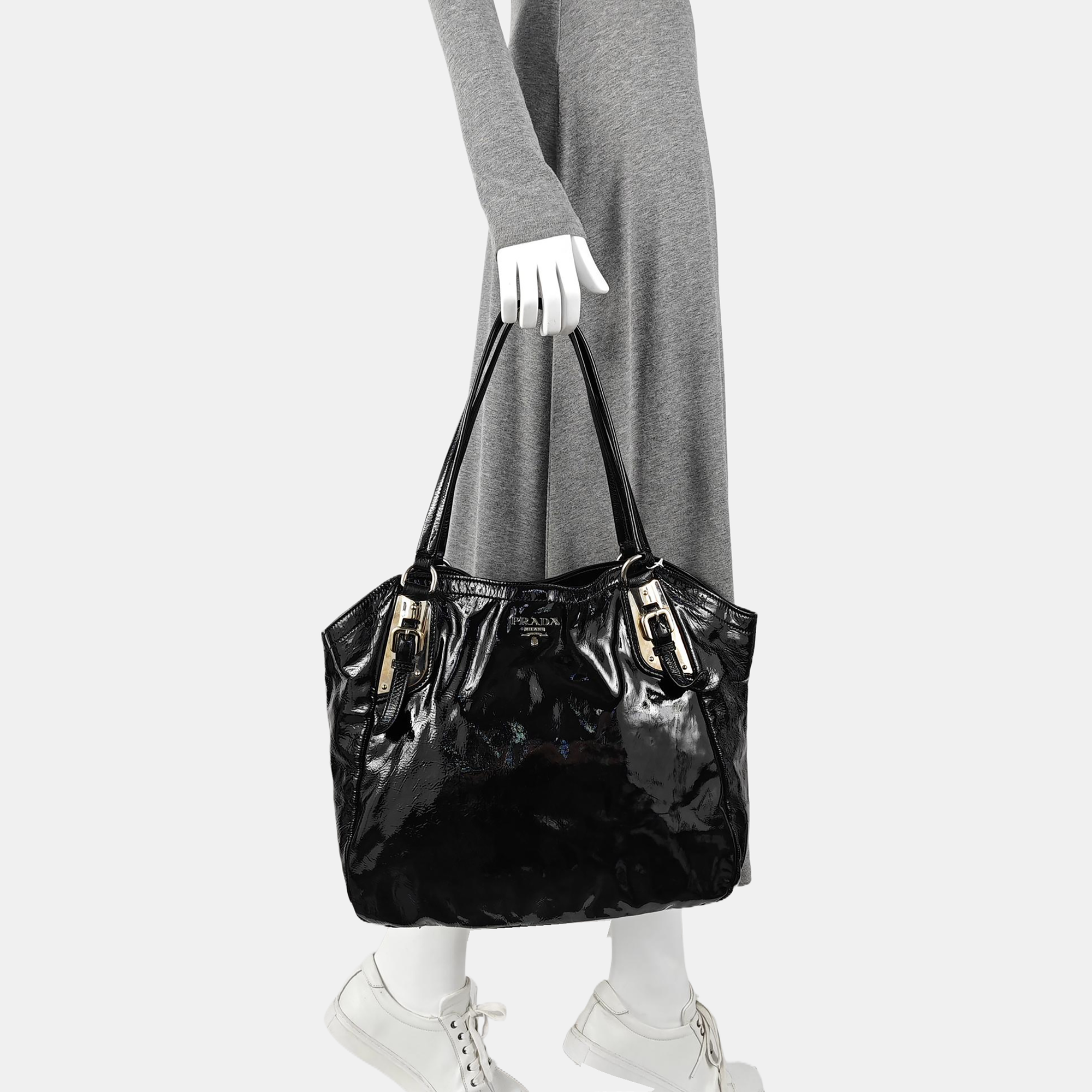 Patent Leather Top Handle Bag Black