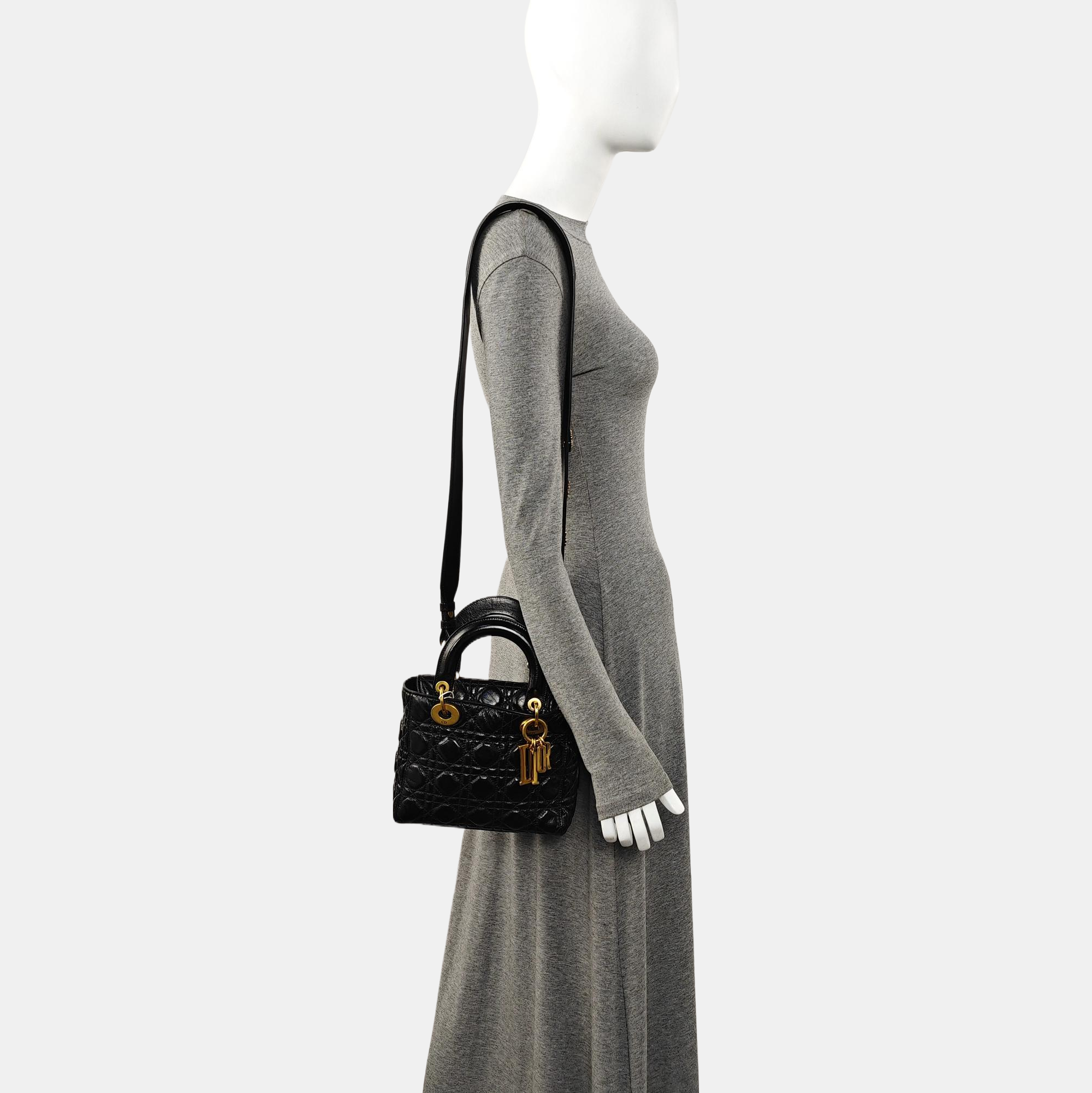 Lady Dior Pequeño Piel de Cordero Acolchado Negro