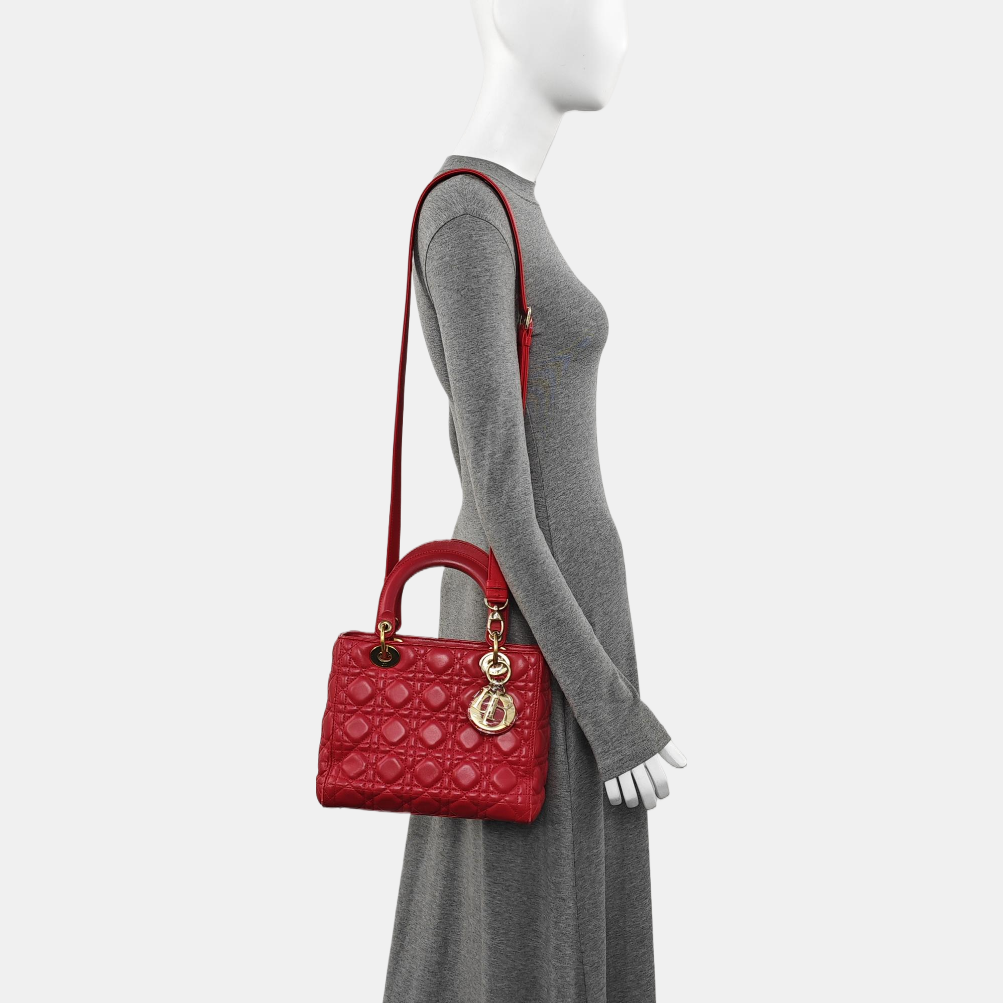 Lady Dior Medium Cannage Lambskin Red