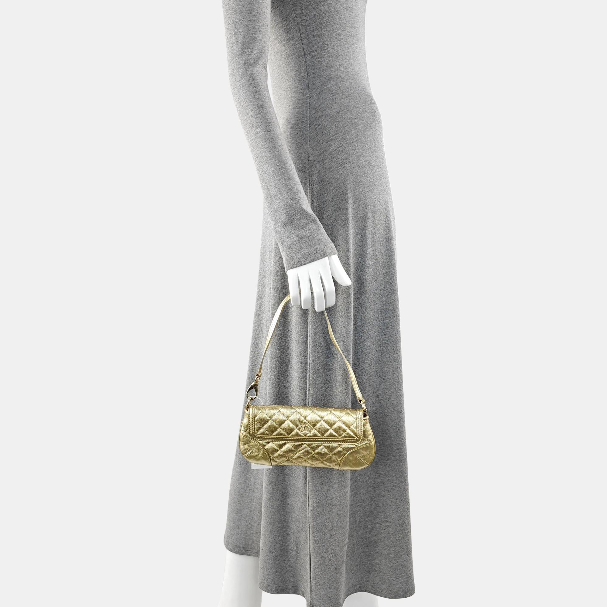 Quilted Calfskin Top Handle Bag Gold