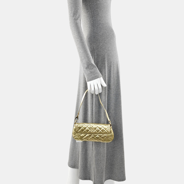 Quilted Calfskin Top Handle Bag Gold