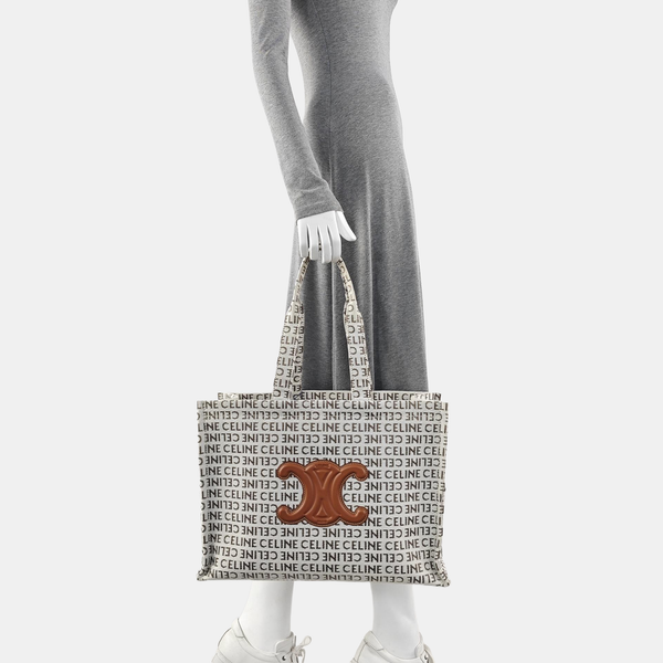 Fabric Top Handle Bag Large Beige