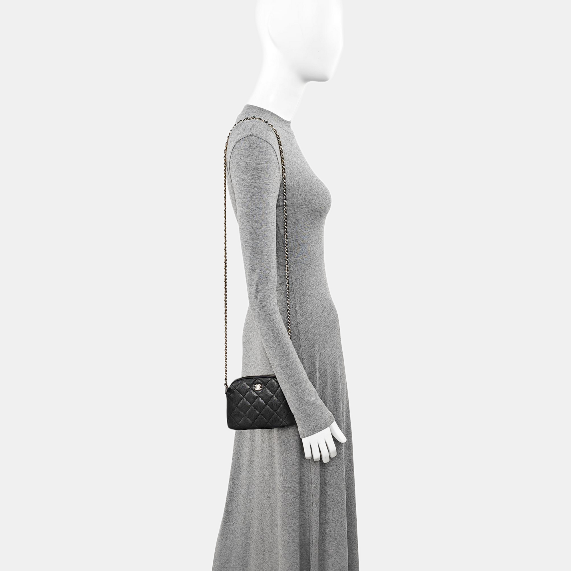 Quilted Grained Calfskin Shoulder Bag Black