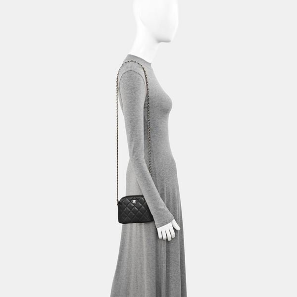 Quilted Grained Calfskin Shoulder Bag Black