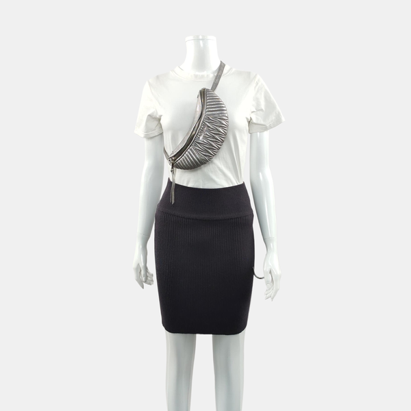 Two-Tone Waist Bag Quilted Lambskin Silver