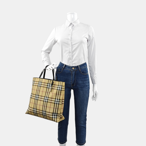 Coated Canvas Top Handle Bag Beige