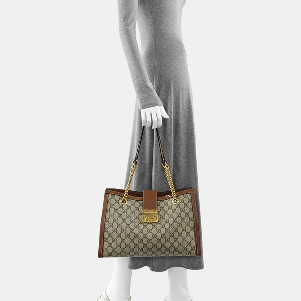 Padlock Medium Monogram Coated Canvas Beige