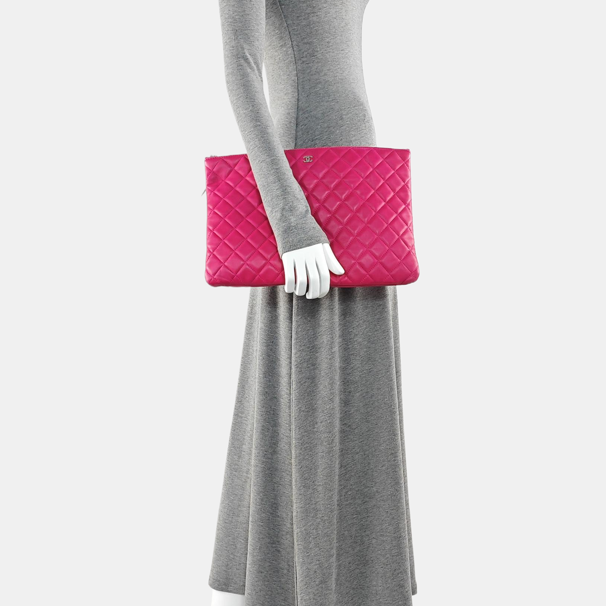 Quilted Lambskin Clutch Large Pink