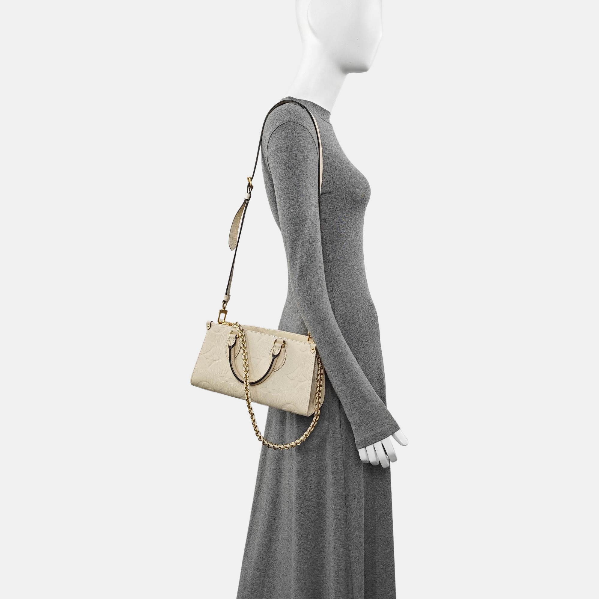 ONTHEGO EAST WEST PM Monogram Calfskin White