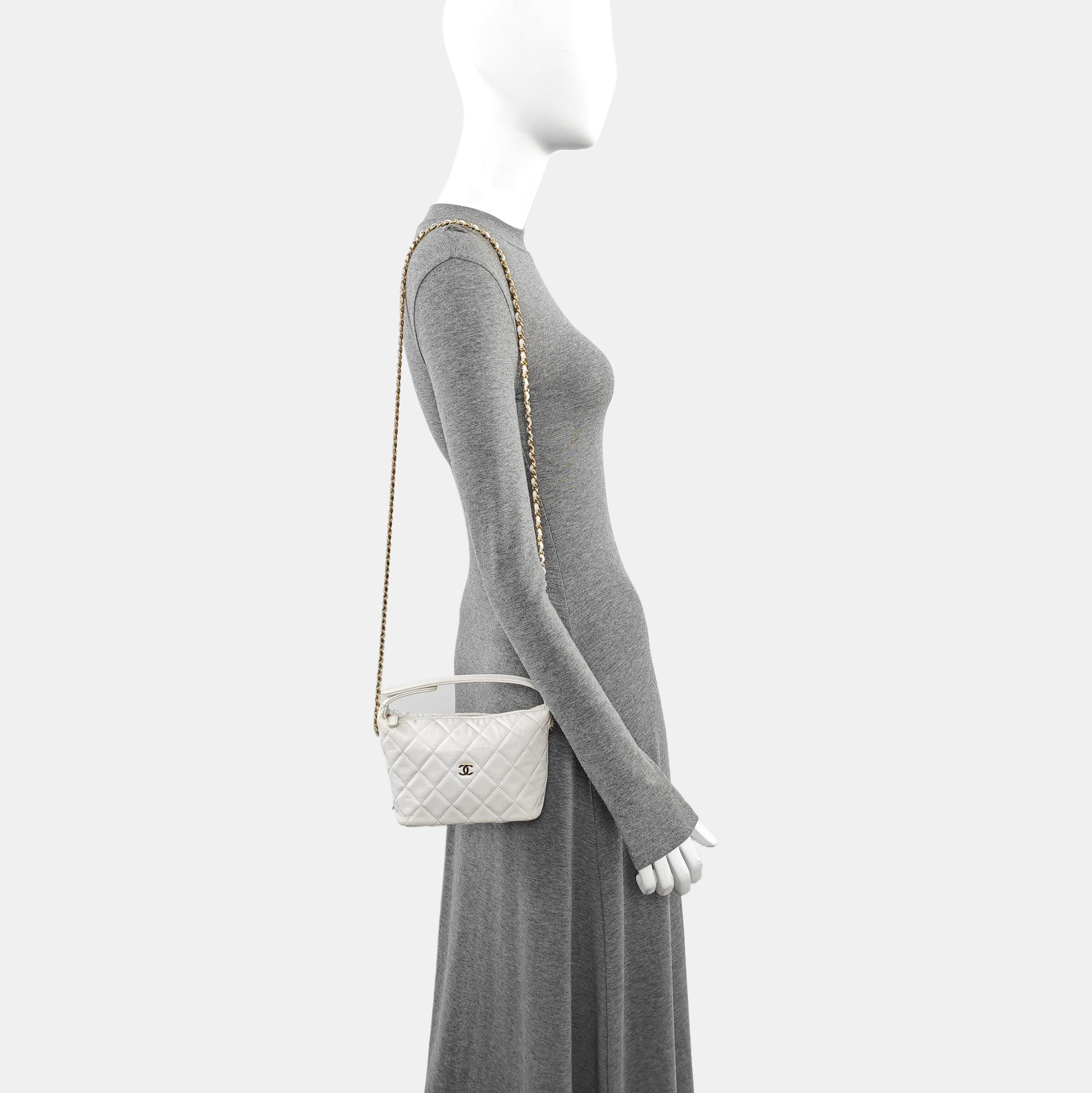Quilted Grained Calfskin Shoulder Bag White