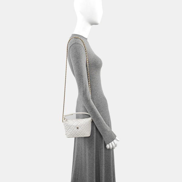 Quilted Grained Calfskin Shoulder Bag White