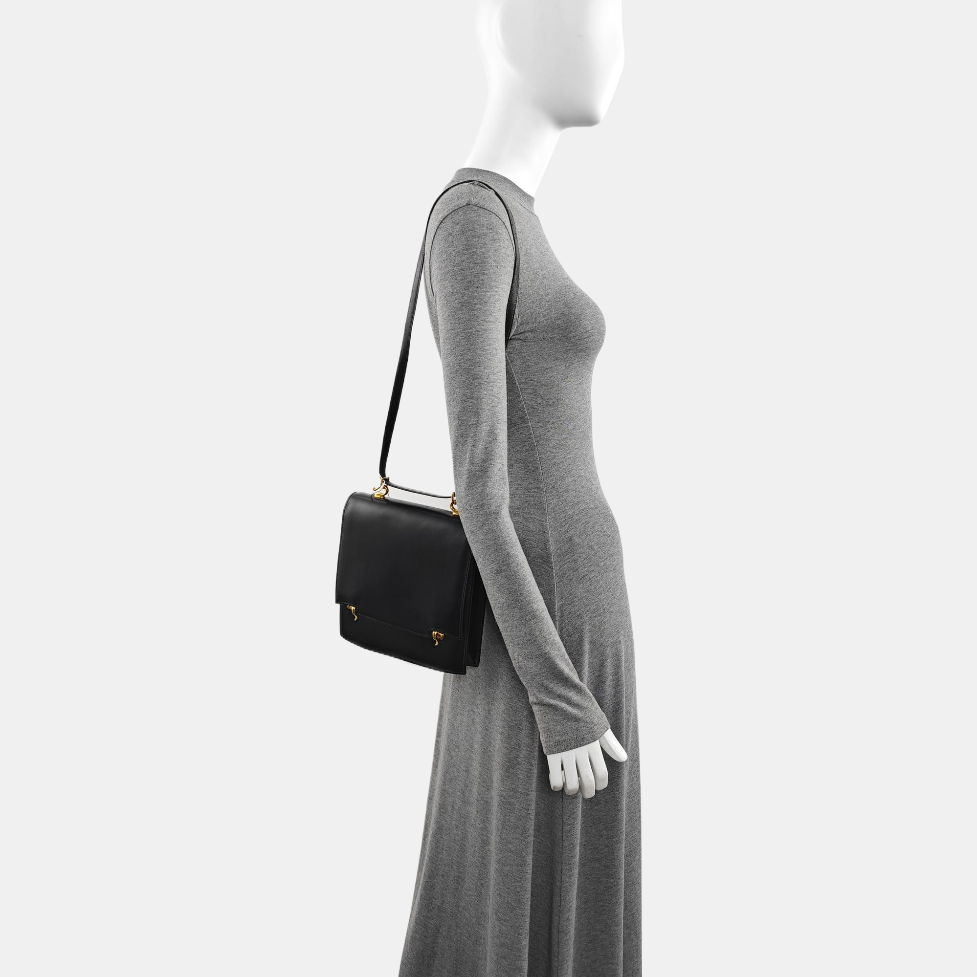 Box Calf Shoulder Bag Black