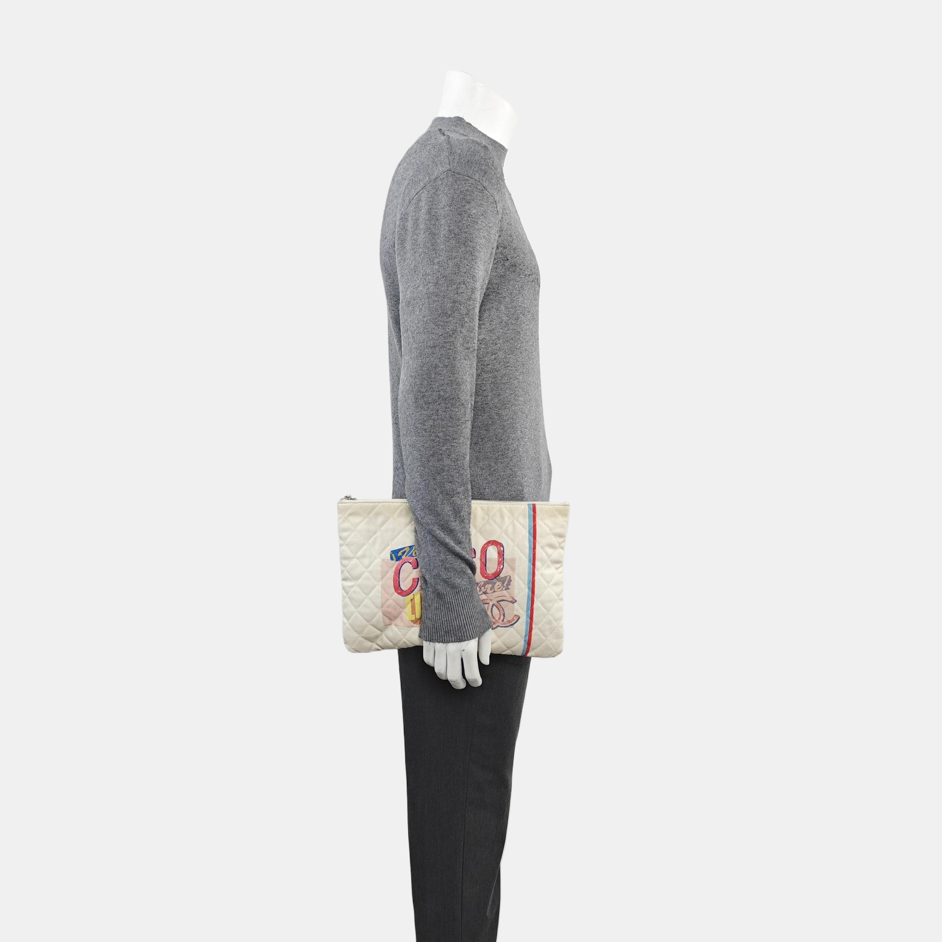 Quilted Canvas Clutch White