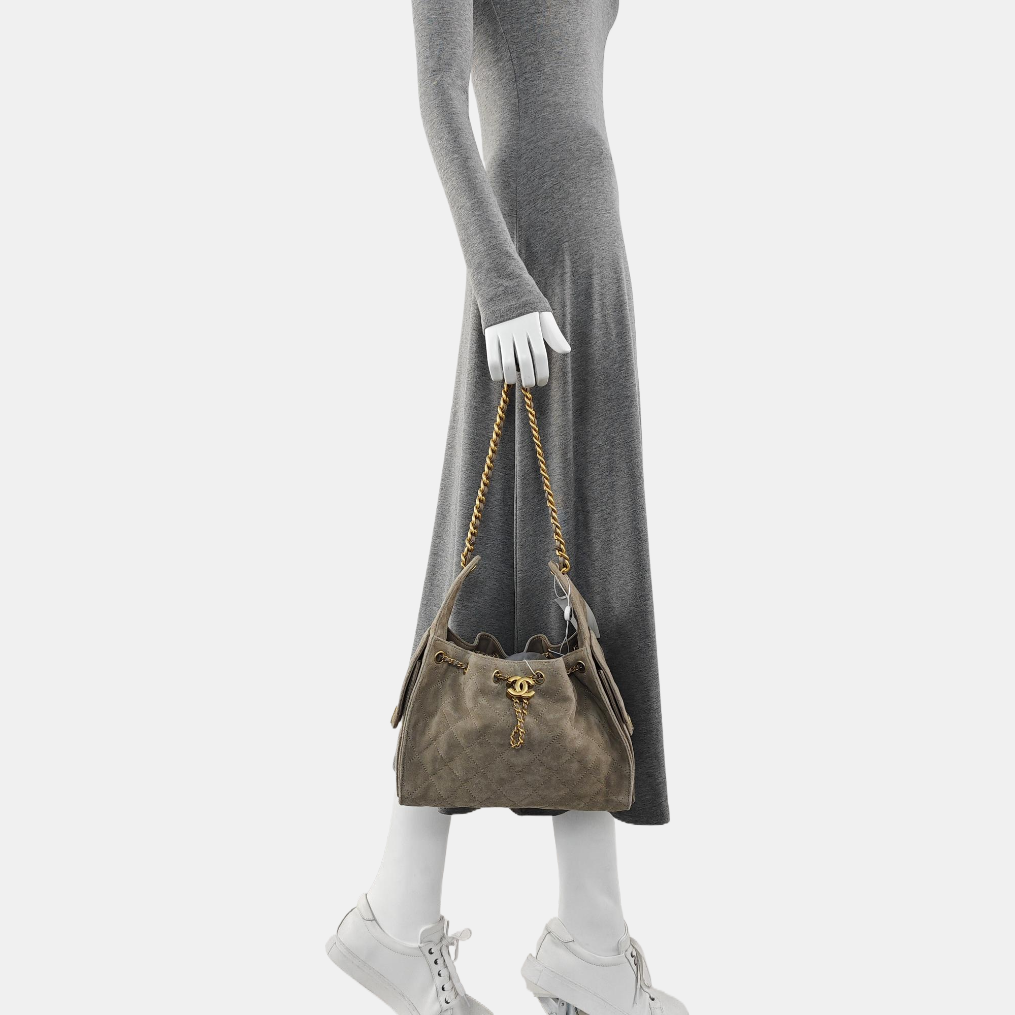 CHANEL 25 Small Quilted Suede Gray