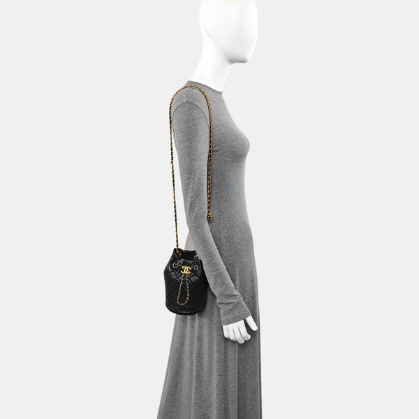Quilted Lambskin Bucket Bag Black
