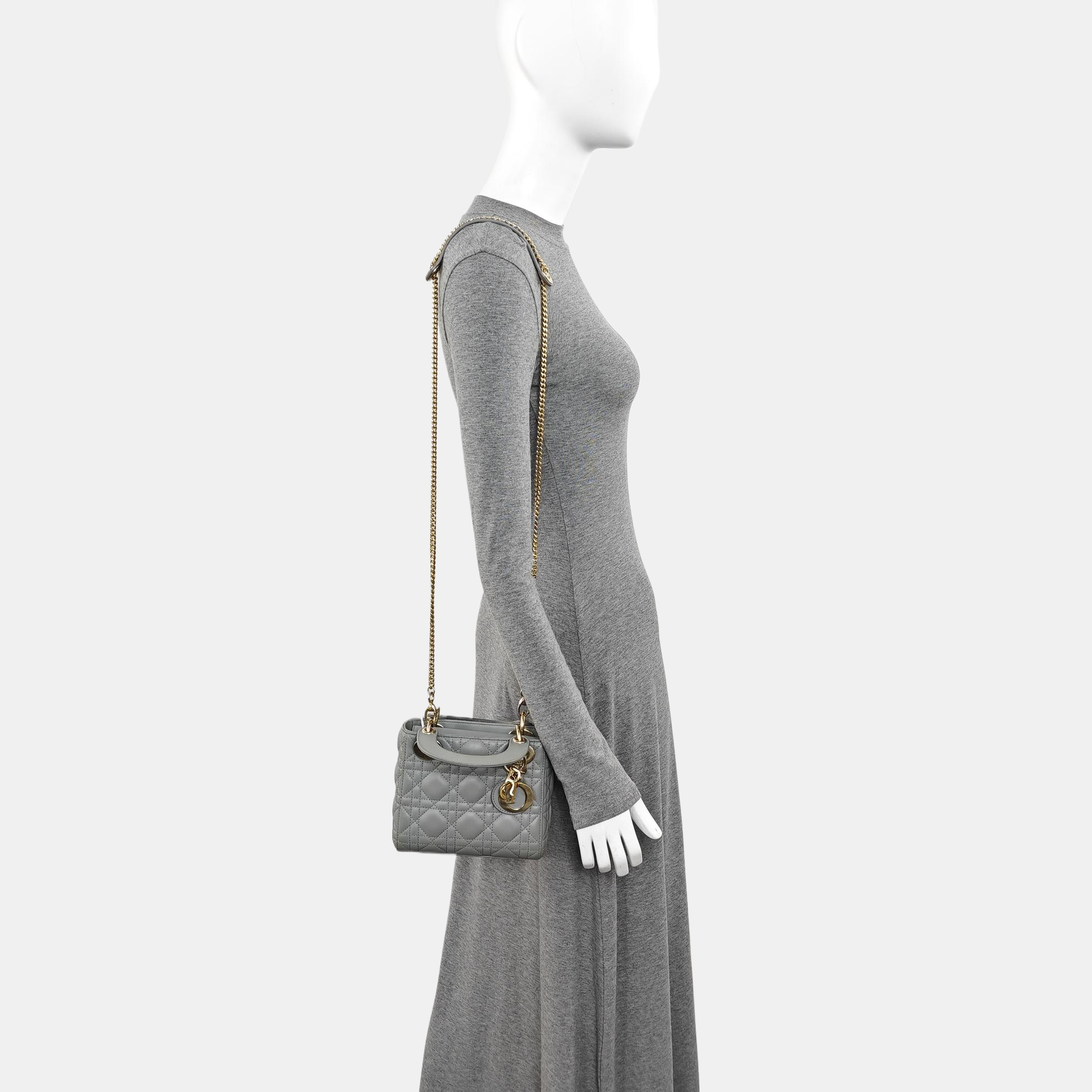Lady Dior Mini Cannage Lambskin Gray
