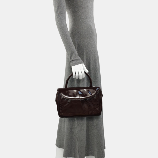 Patent Leather Top Handle Bag Brown