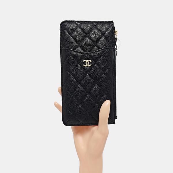 Quilted Grained Calfskin Wallet Blue